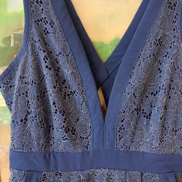 Free People Lovely In Lace Blue Cutout Back Fit and Flare Dress - Picture 6 of 10